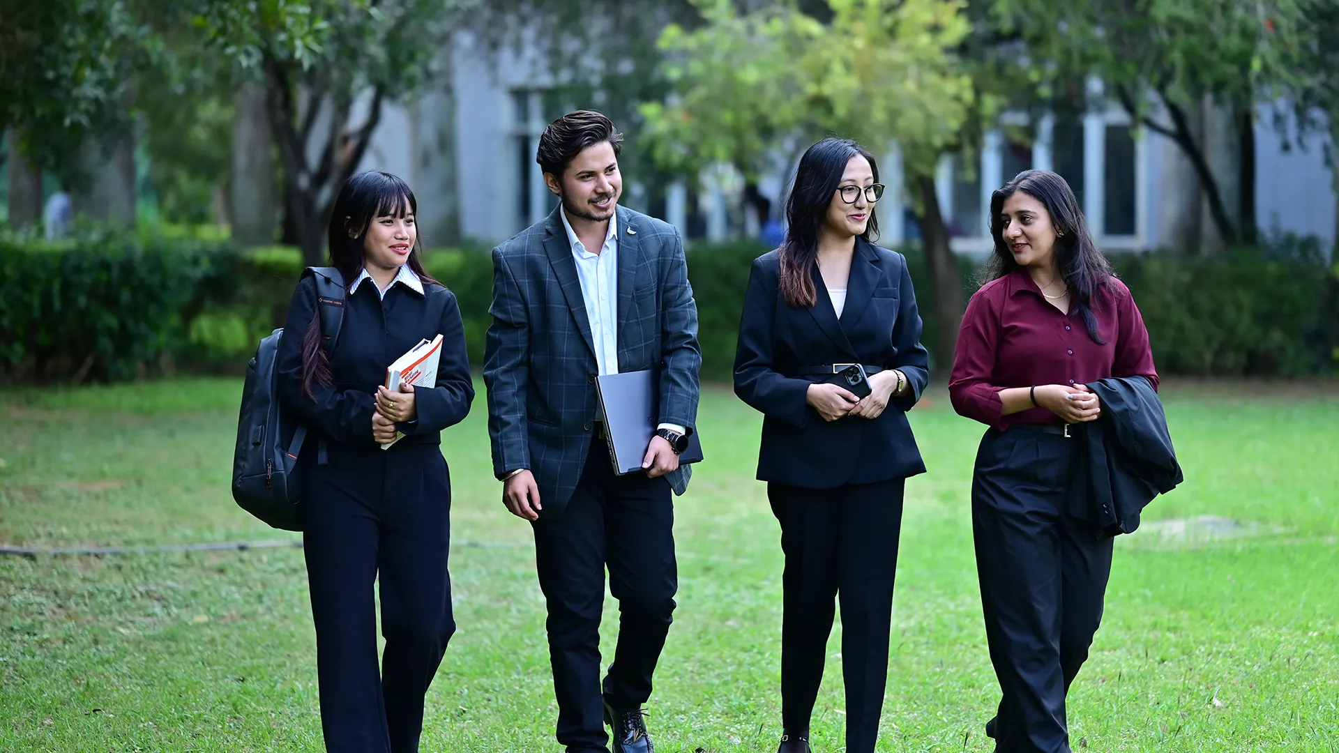 Students collaborating on campus